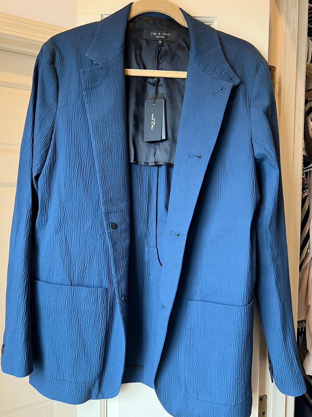 NWT Rag & Bone Linden Seersucker Blazer Jacket Blue Size 38